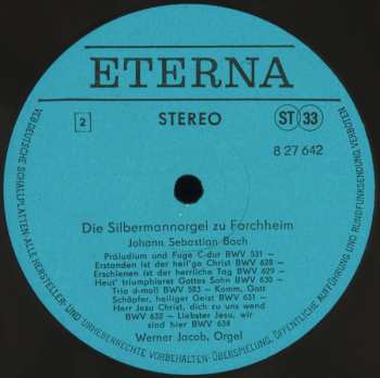 LP Werner Jacob: Die Silbermannorgel Zu Forchheim (Werner Jacob Spielt Bach) 140427