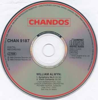CD William Alwyn: Symphony No. 3 / Violin Concerto 292666
