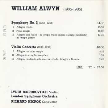 CD William Alwyn: Symphony No. 3 / Violin Concerto 292666