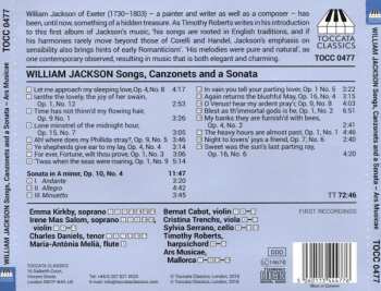 CD William Jackson: Songs, Canzonets, And A Sonata 315135
