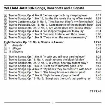 CD William Jackson: Songs, Canzonets, And A Sonata 315135