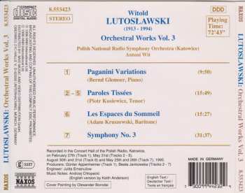 CD Witold Lutoslawski: Symphony No. 3 • Paganini Variations • Paroles Tissées • Les Espaces Du Sommeil 247494