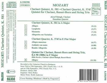 CD Wolfgang Amadeus Mozart: Clarinet Quintet, K.581, Clarinet Quartet, K.374f 233297