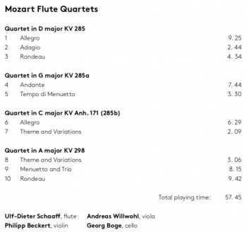 SACD Wolfgang Amadeus Mozart: Flute Quartets 123126