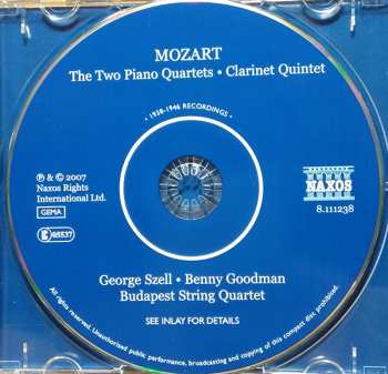CD Wolfgang Amadeus Mozart: Piano Quartets Nos.1 And 2., Clarinet Quintet 228535