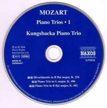 CD Wolfgang Amadeus Mozart: Piano Trios K. 496 And K. 502 • Divertimento In B Flat 294436