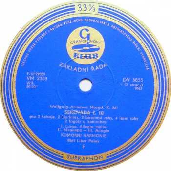 LP Wolfgang Amadeus Mozart: Serenáda B-Dur Pro 12 Dechových Nástrojů A Kontrabas 276248