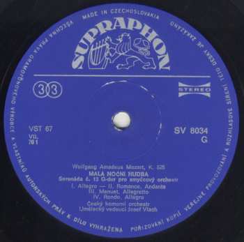 LP Wolfgang Amadeus Mozart: Skladby Pro Smyčce