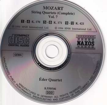 CD Wolfgang Amadeus Mozart: String Quartets (Complete) Vol. 7 - K. 170 • K. 171 • K. 421 333057