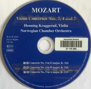CD Wolfgang Amadeus Mozart: Violin Concertos Nos. 3, 4 And 5 310576