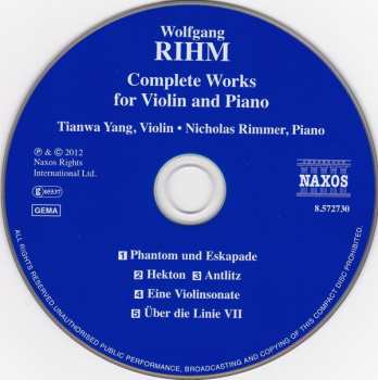 CD Wolfgang Rihm: Complete Works For Violin And Piano 181952