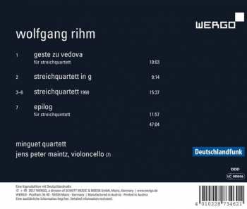 CD Wolfgang Rihm: Geste Zu Vedova; Streichquartette; Streichquintett 328875