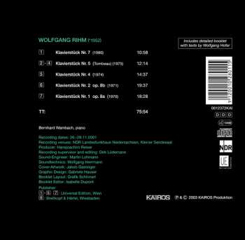 CD Wolfgang Rihm: Klavierstücke 7, 5, 4, 2, 1 298335