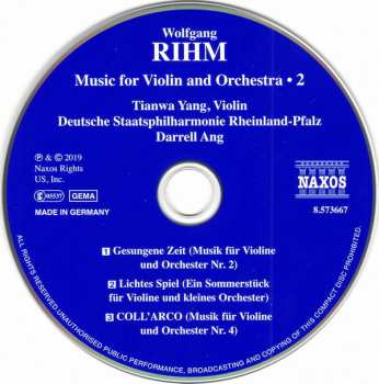 CD Wolfgang Rihm: Lichtes Spiel / Gesungene Zeit / Coll'arco 189102