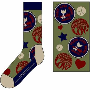 Merch Woodstock: Kotníkové Ponožky Peace - Love - Music 42 - 47