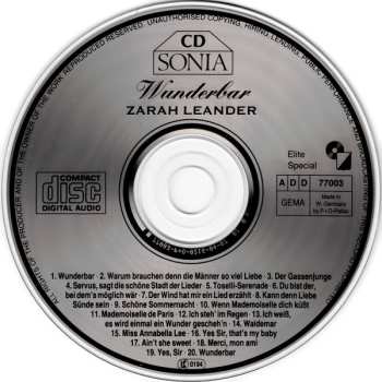 CD Zarah Leander: Wunderbar - Welterfolge Mit Zarah Leander 532992
