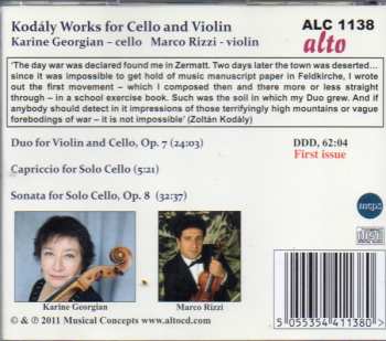 CD Zoltán Kodály: for Cello & Violin - Cello Sonata Op.8, Violin & Cello Duo Op.7  301379